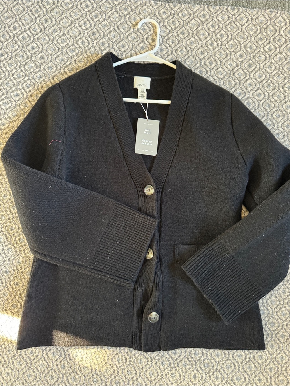 H&M Black V-Neck Wool Blend & Button Cardigan